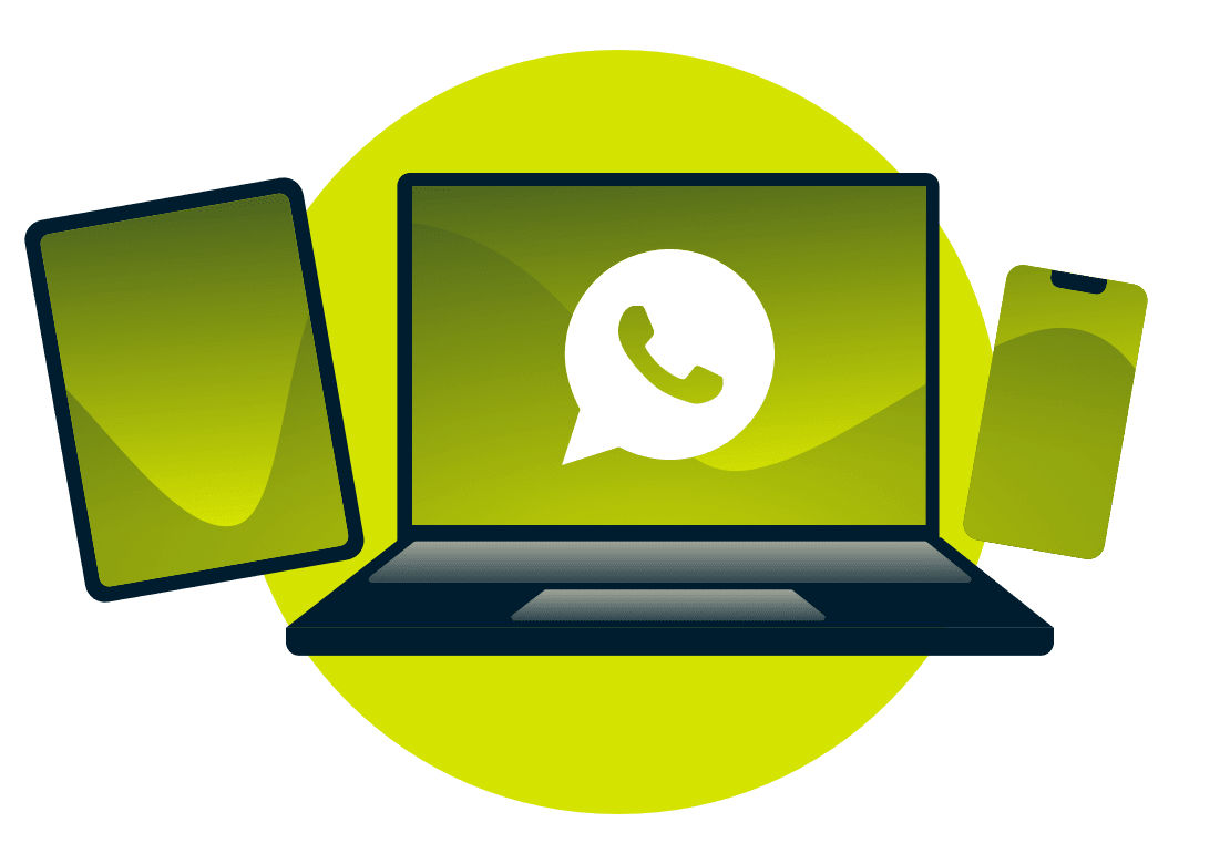 WhatsApp 로고가 있는 노트북, 태블릿, 휴대폰입니다.